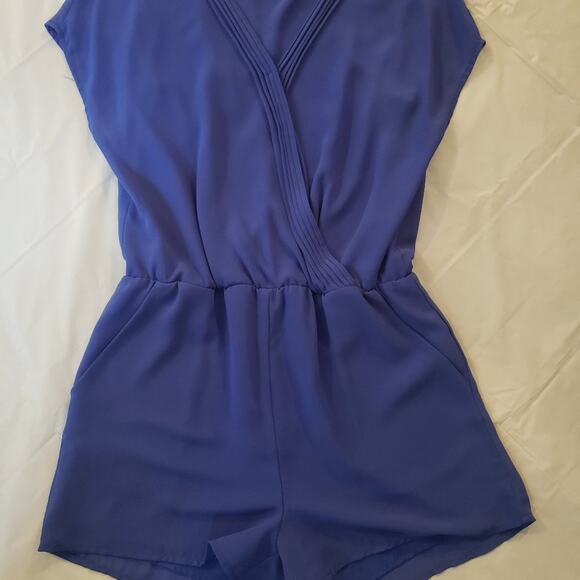 Decker Women's Royal Blue Sheer V-Neck Romper Small - Picture 3 of 8